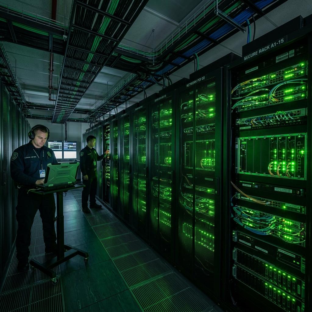 Sala de servidores de ciberseguridad monitorizada